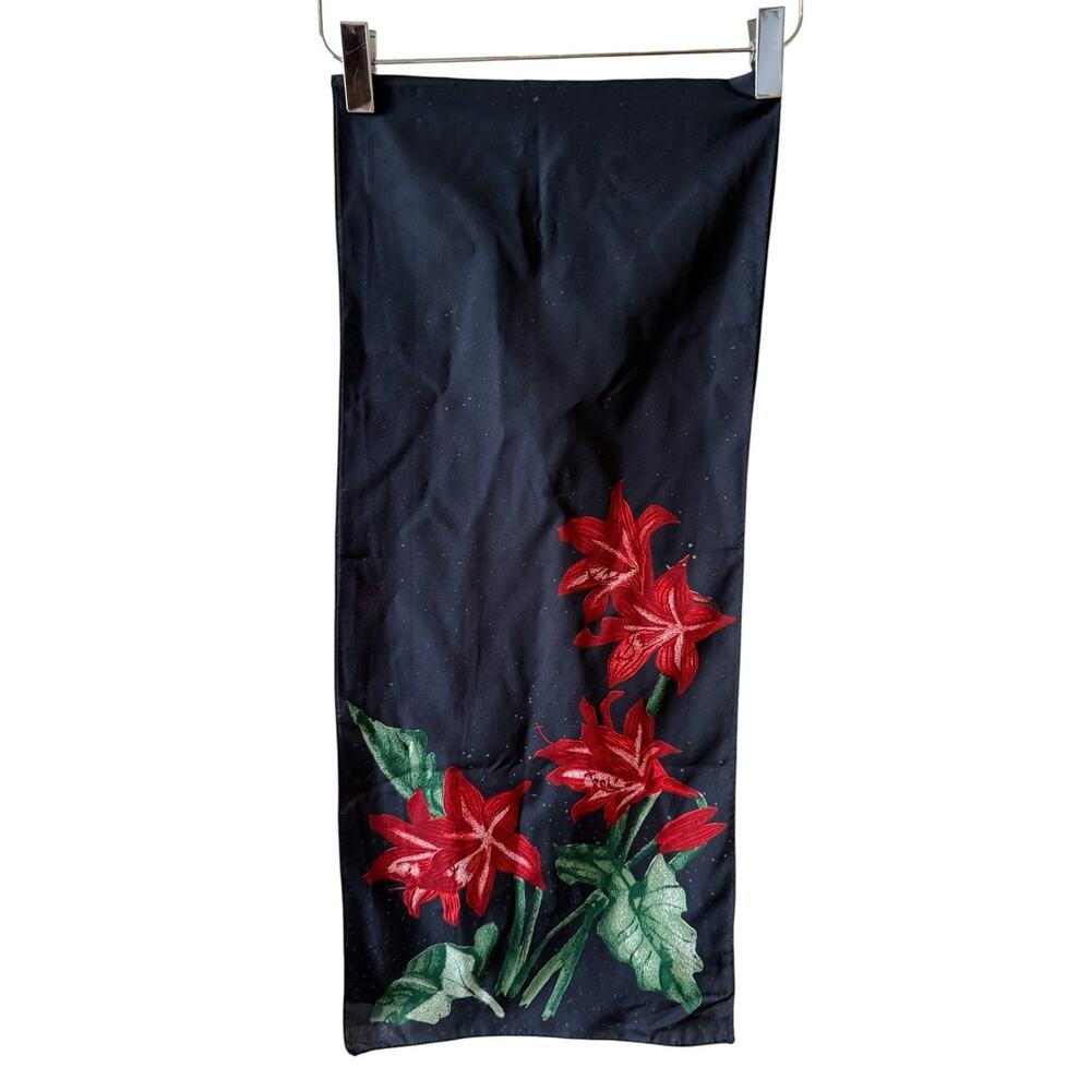 Vintage Vera Neumann Dark Floral Red Lilly Print Neck Scarf